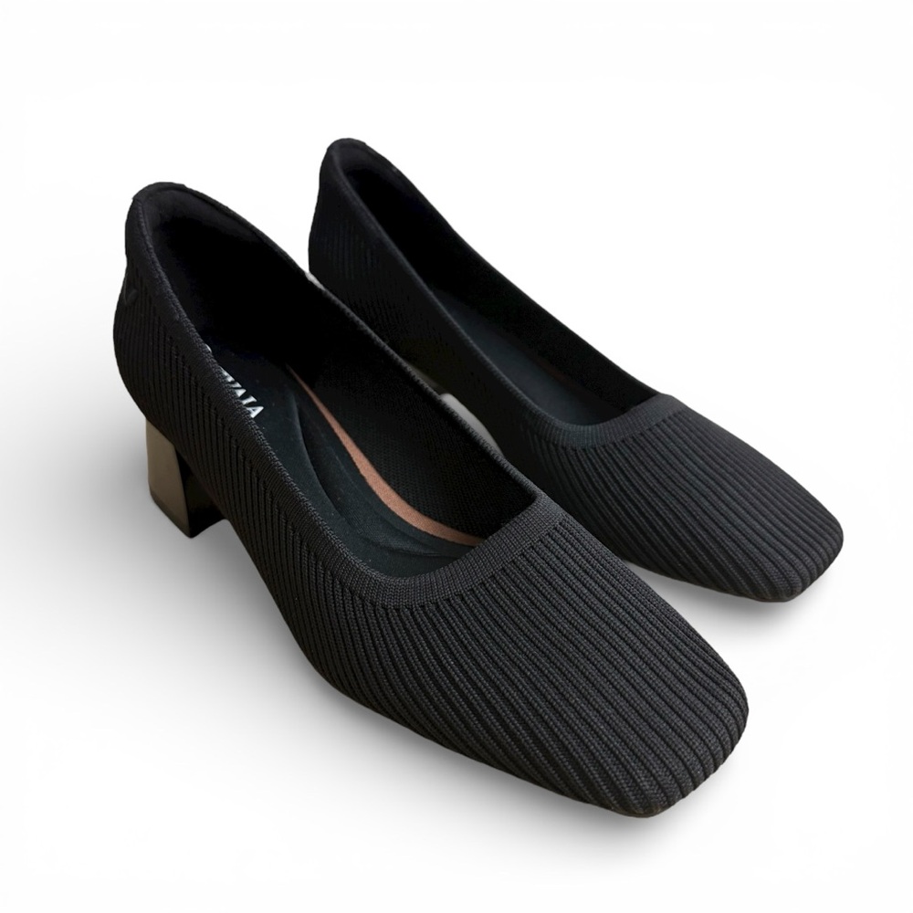 NEW VIVAIA Melody Square Toe Chunky Heels Black Sz 35EU 5US